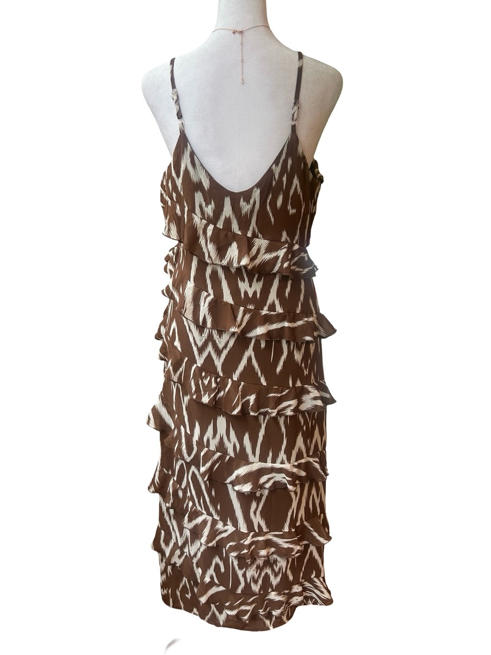 WDNY flowy tiered brown white rustic western wedding guest midi sundress NWT M - Picture 4 of 10